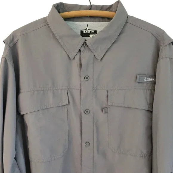 Habit Mens Solar Factor Long Sleeve Fishing Hiking Shirt Vented Grey Brown 2XL - Picture 4 of 14